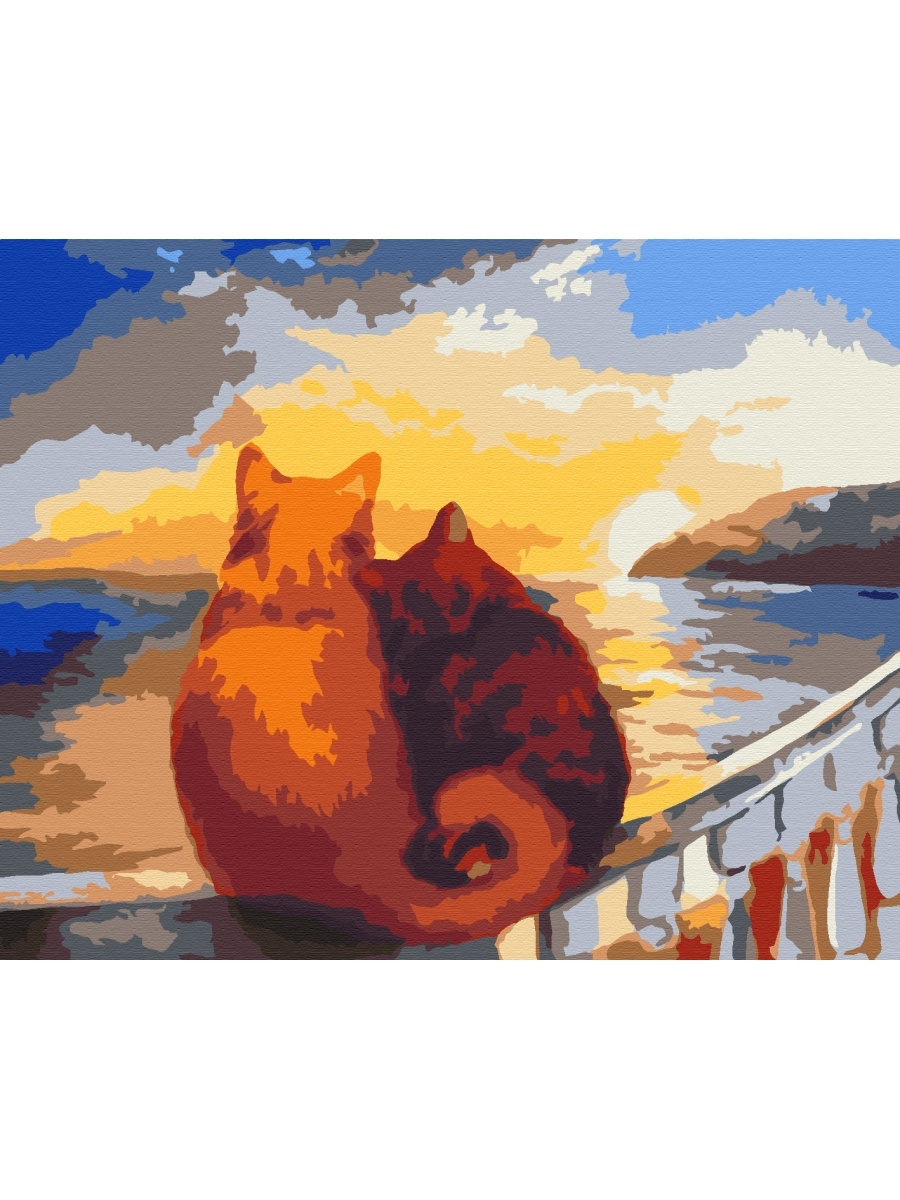 

Картина по номерам на холсте с подрамником МыРисуем Коты на закате 2022/, Коты на закате