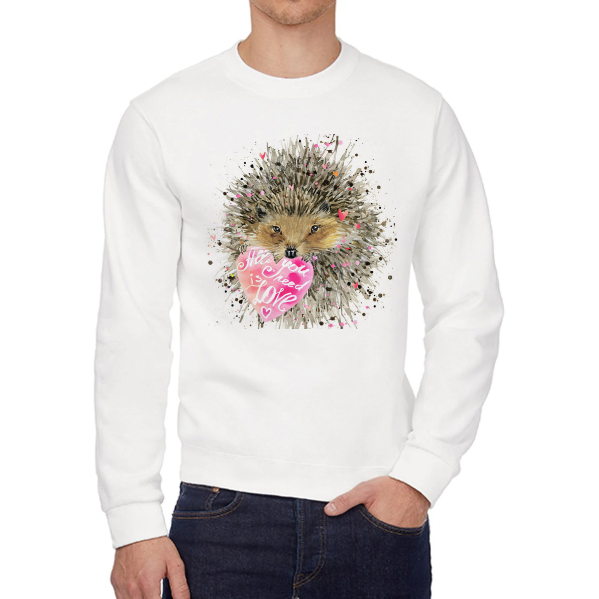 

Свитшот женский CoolPodarok Краски All you need is love Ежик белый 50 RU, 0W015143