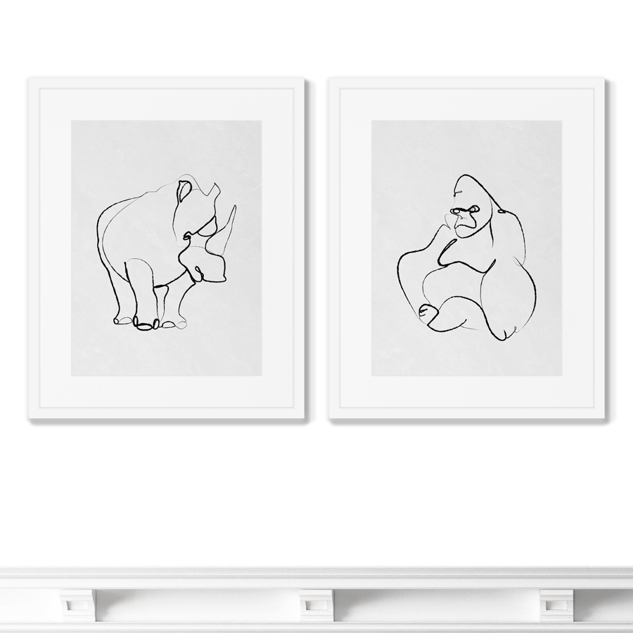 фото Набор из 2-х репродукций картин в раме gorilla and rhino размер (каждой) картины: 42х52см картины в квартиру