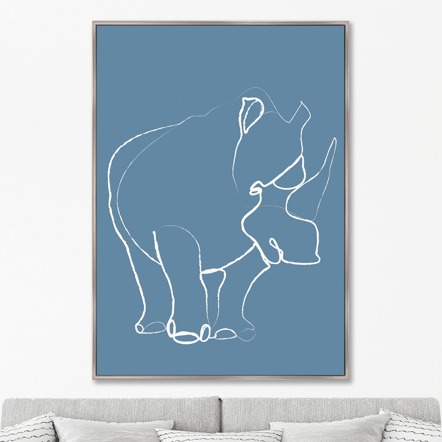 Репродукция картины на холсте Rhino on blue Размер картины: 75х105см