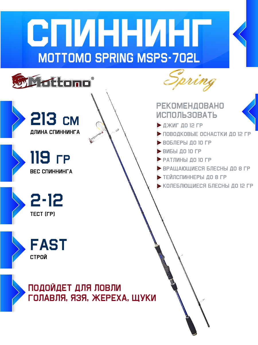 Спиннинг Mottomo Spring MSPS-702L 213см/2-12g