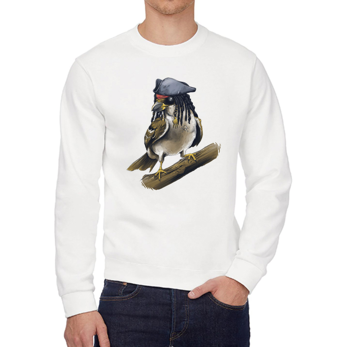 

Свитшот женский CoolPodarok Животные Птица разбойник белый 50 RU, 0W015597