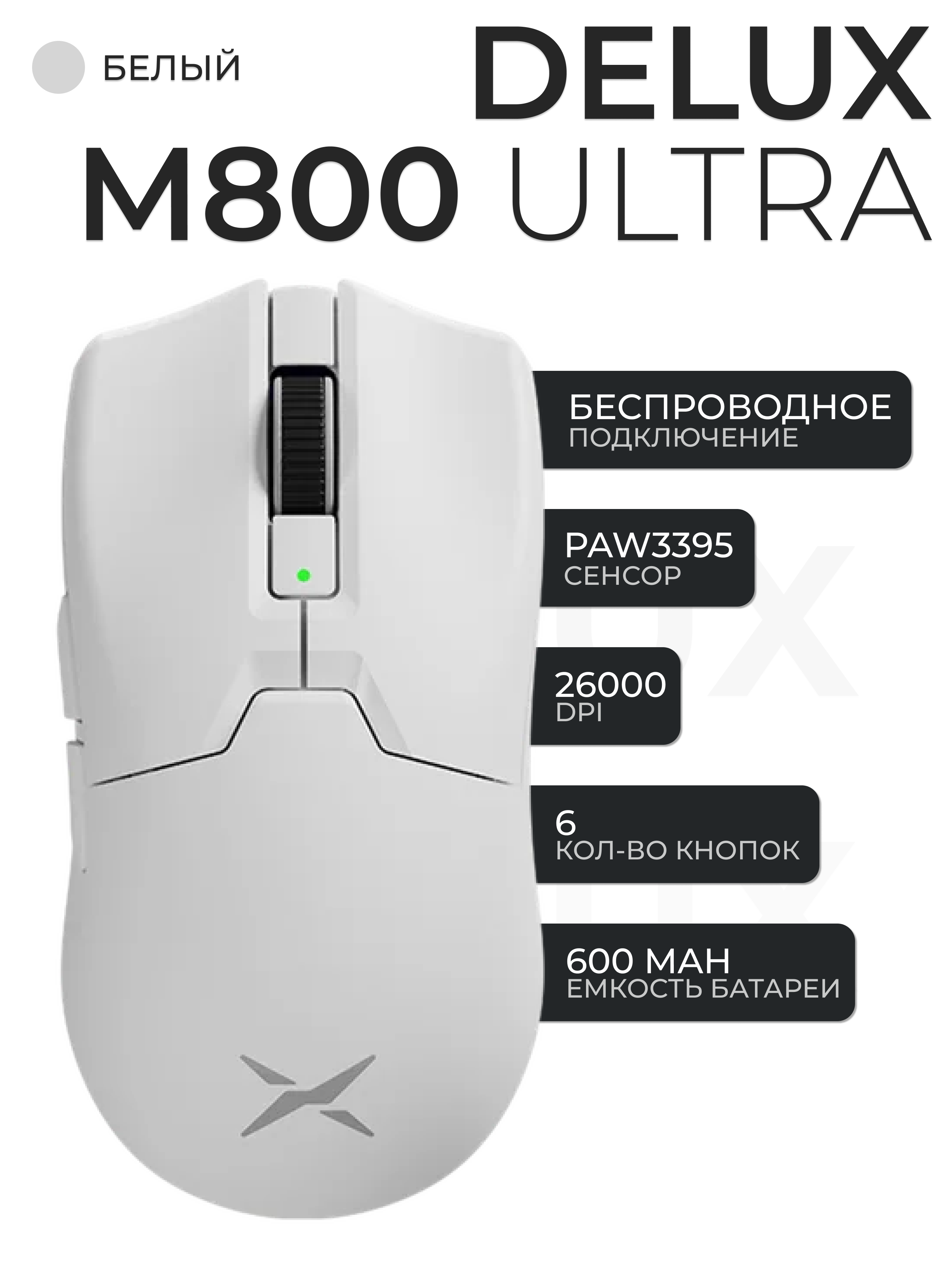 Проводная/беспроводная мышь Delux M800 Ultra белый (M800UltraWhite)