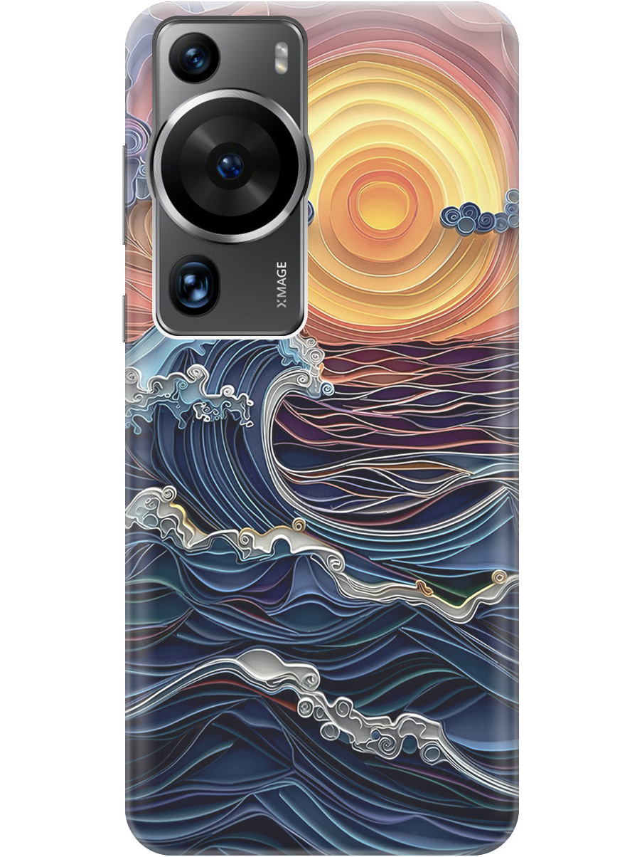 

Силиконовый чехол на Huawei P60 Pro с принтом "Волны на закате", 772620810