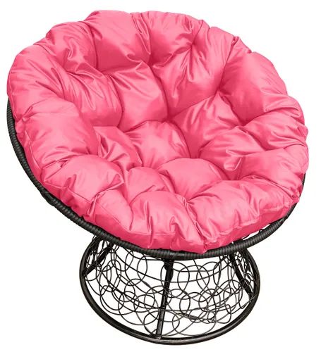 Кресло чёрное M-group Папасан ротанг 12020408 розовая подушка