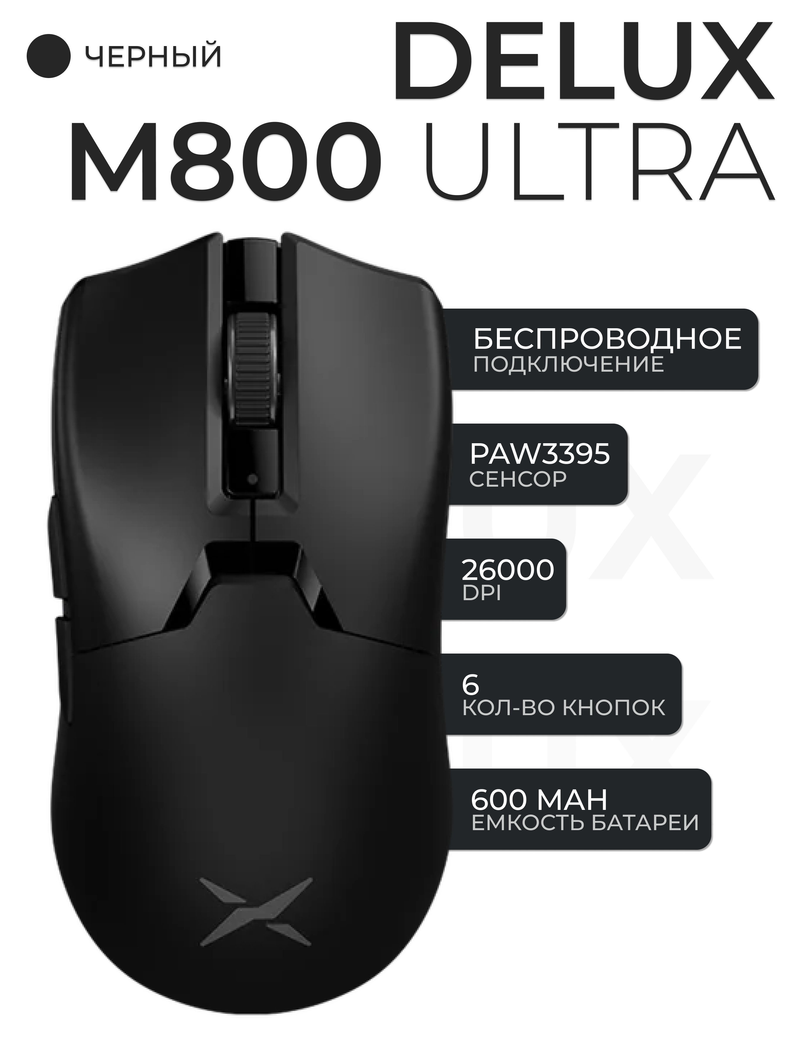 Проводная/беспроводная мышь Delux M800 Ultra черный (M800Ultra-Black)