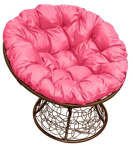 Кресло коричневое M-group Папасан ротанг 12020208 розовая подушка