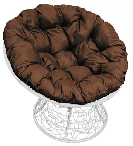 Кресло белое M-group Папасан ротанг 12020105 коричневая подушка
