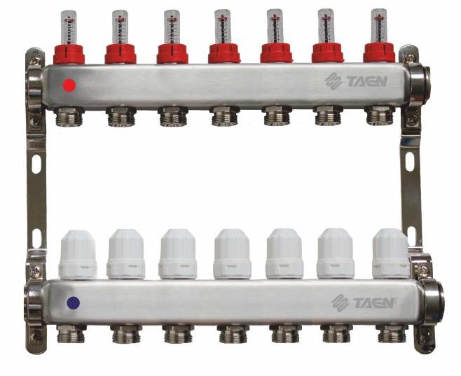 фото Коллекторная группа для теплого пола taen 1x3/4x7 вых. с расходомерами и регулир.клапанами