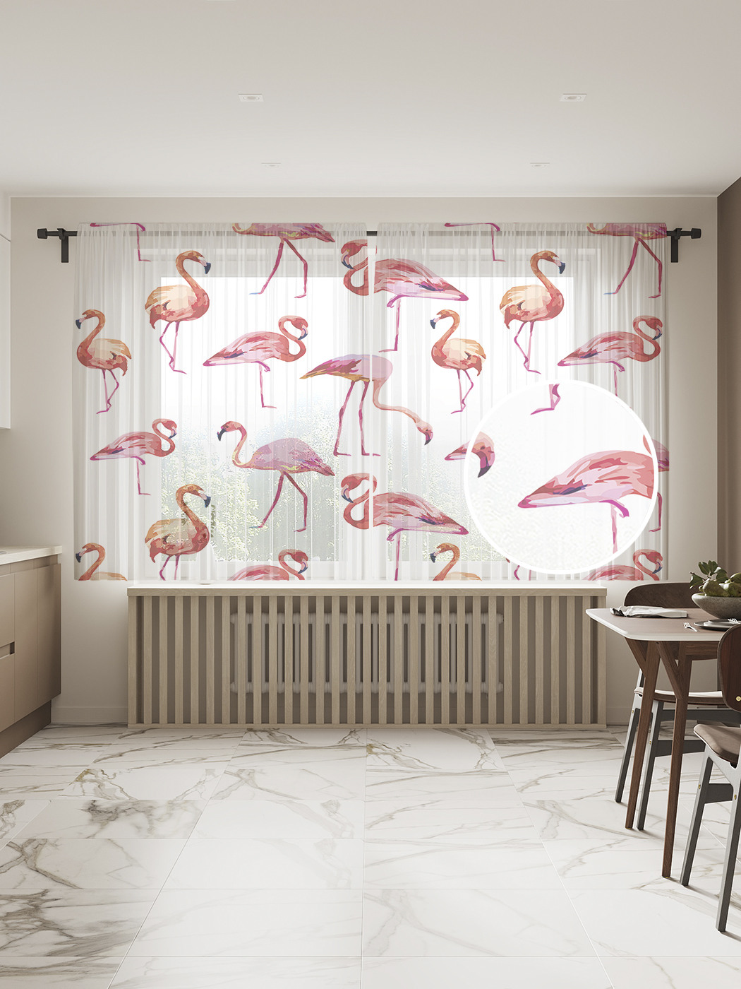 

Фототюль JoyArty "Игры фламинго", 145x180 см (2 полотна со шторной лентой + 50 крючков), Игры фламинго