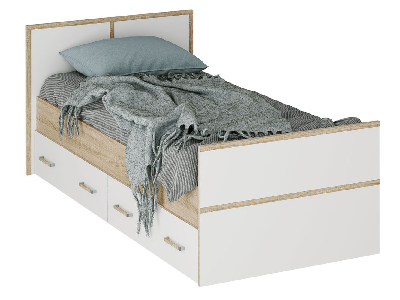 фото Двуспальная кровать bts сакура дуб сонома/белый, 90х200 см