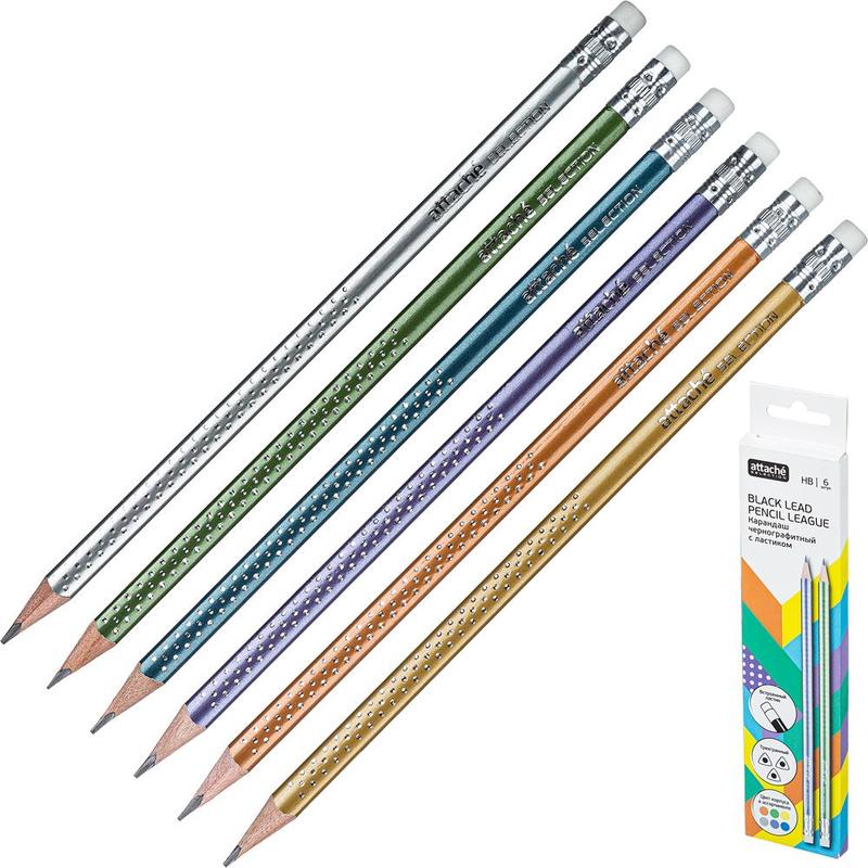

Карандаш чернографитный Attache Selection League НВ заточенный с ластиком 6шт в упаковке