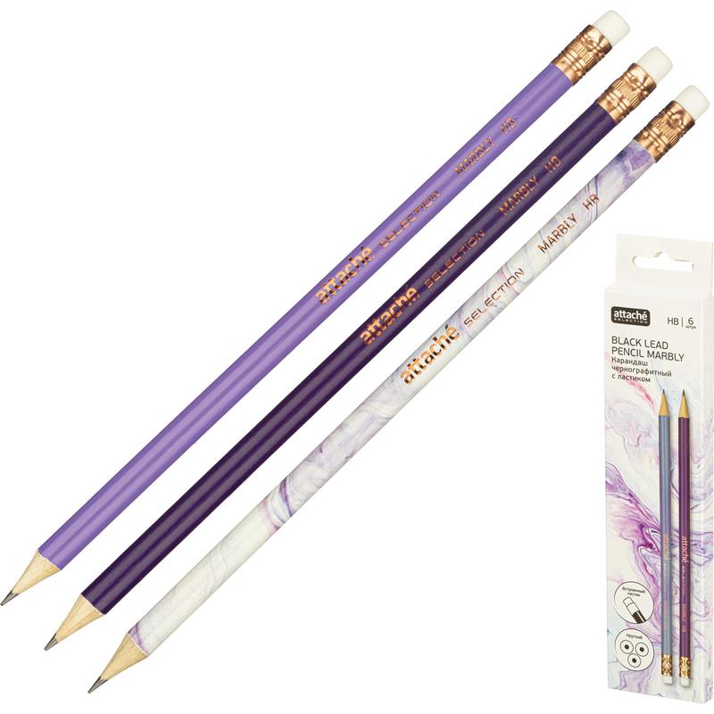 

Карандаш чернографитный Attache Selection Marbly HB с ластиком корпус 6 шт 1098091