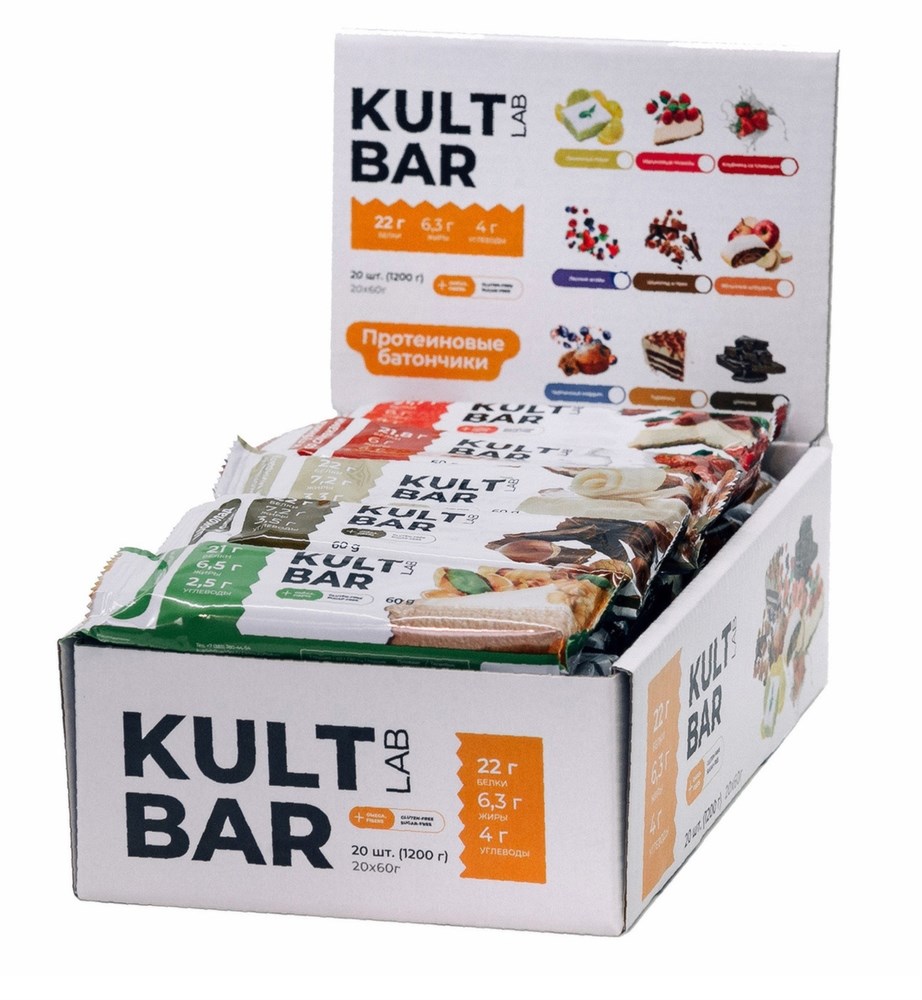 фото Kultlab протеиновый батончик kult bar коробка 60г х 20 тирамису
