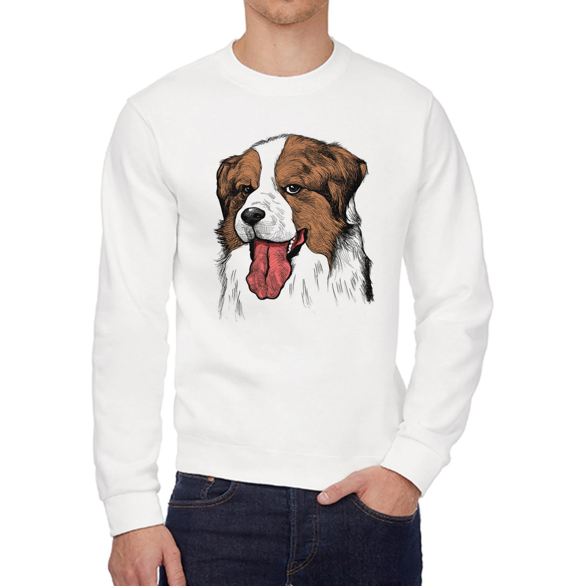 

Свитшот женский CoolPodarok Животные Собака показывает язык белый 50 RU, 0W015888