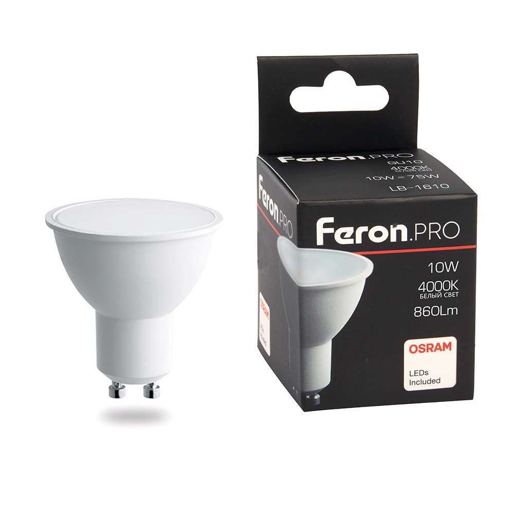 

Лампочка светодиодная FERON LB-1610, 10Вт GU10 230V 10 шт, 38162, LB-1610