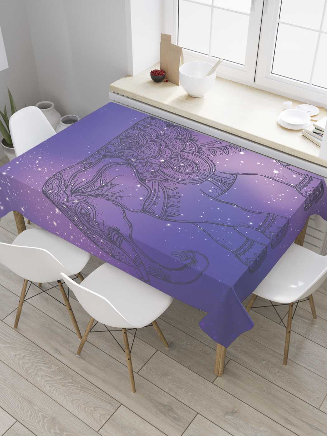 

Скатерть прямоугольная JoyArty "Небесный слон" из оксфорда, 120x145 см, Фиолетовый, Небесный слон