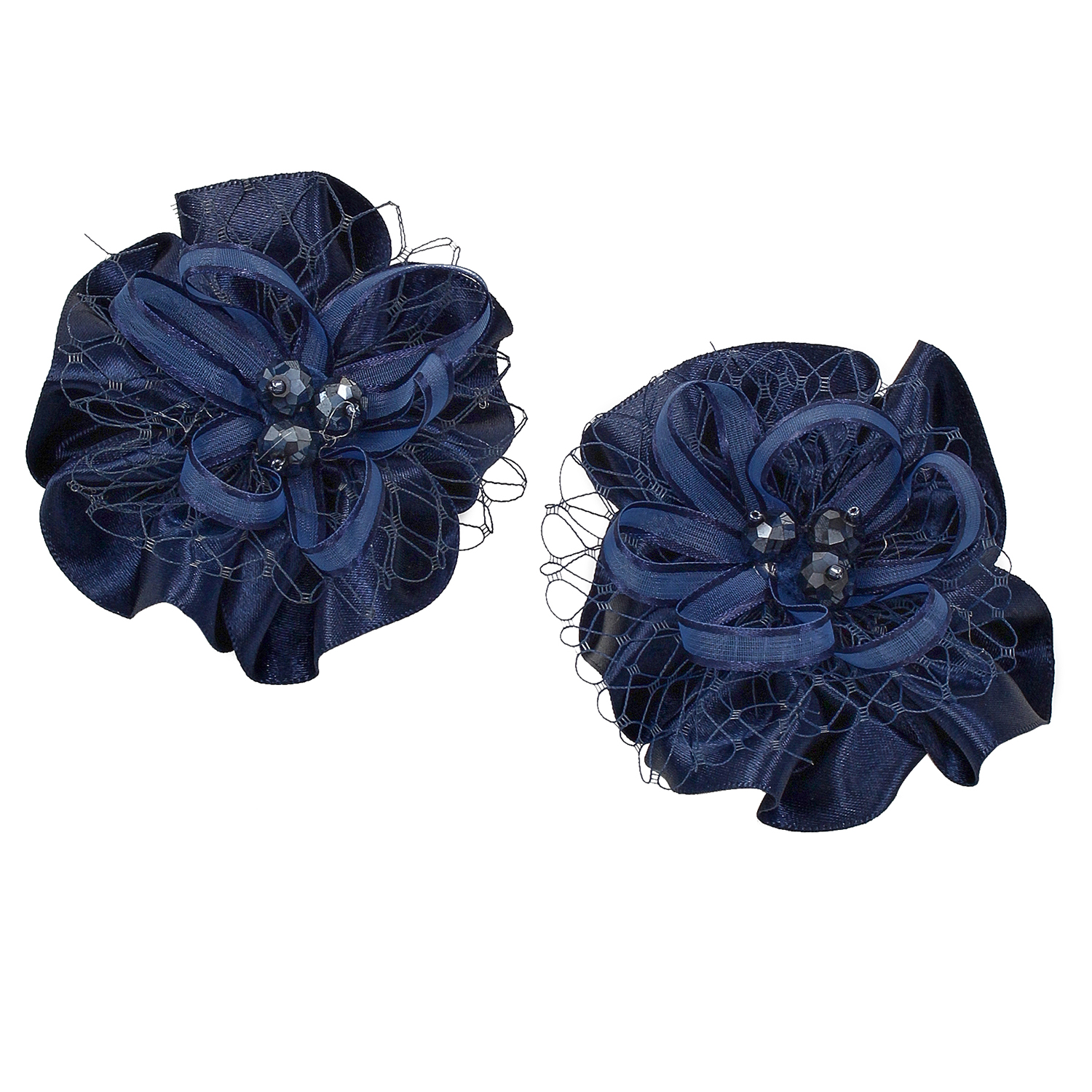 фото Бант для волос атласный 2шт. на резинке в горох в форме цветка с бусинами, синие gk0035d baziator