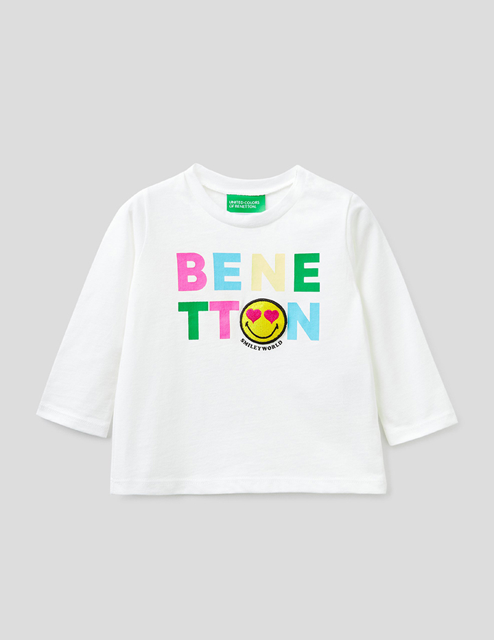 фото Футболка для девочек benetton цв. белый р.74 united colors of benetton