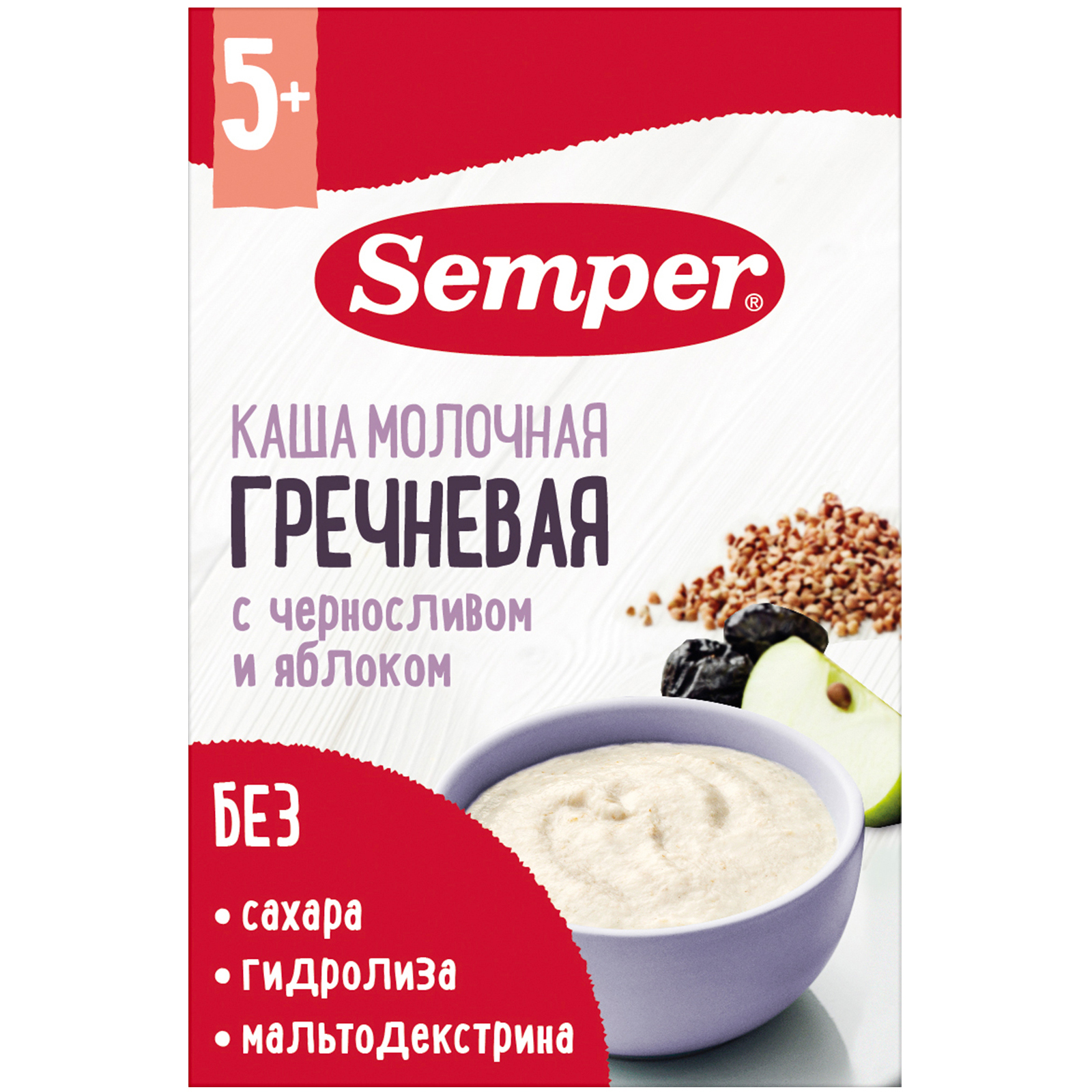 Каша Semper молочная гречневая с черносливом и яблоком с 5 месяцев 180г 862₽