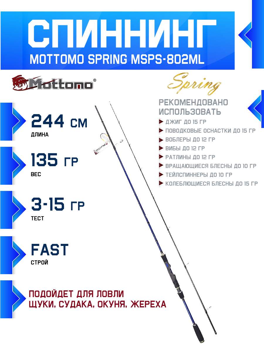 Спиннинг Mottomo Spring MSPS-802ML 244см/3-15g