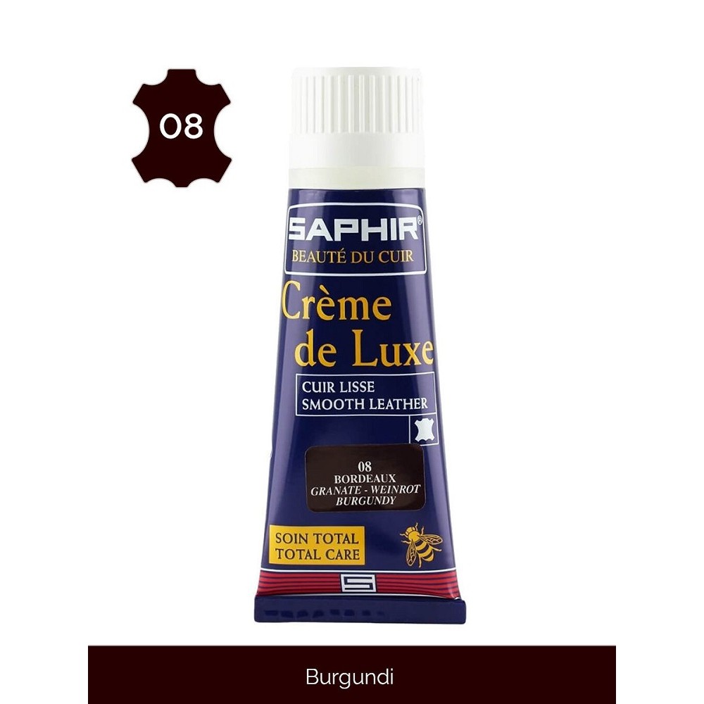 Крем для обуви Saphir Creme de luxe с губкой bordeaux 75 мл Франция бордовый