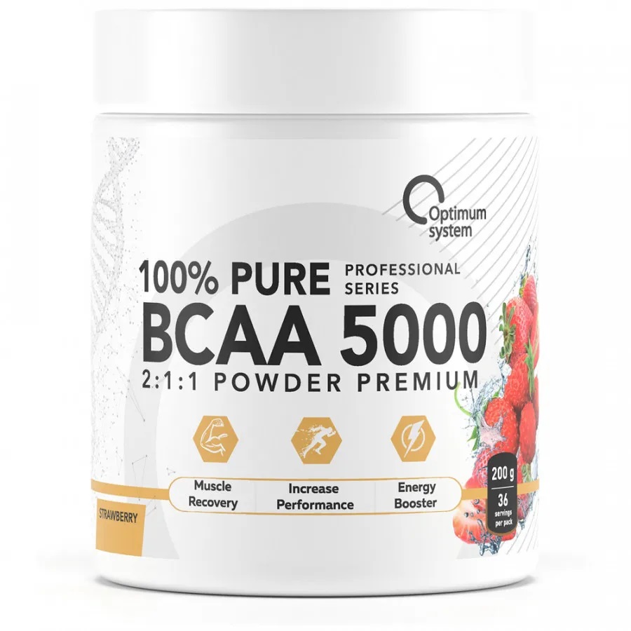 фото Добавка optimum system bcaa 5000 powder strawberry 200 г