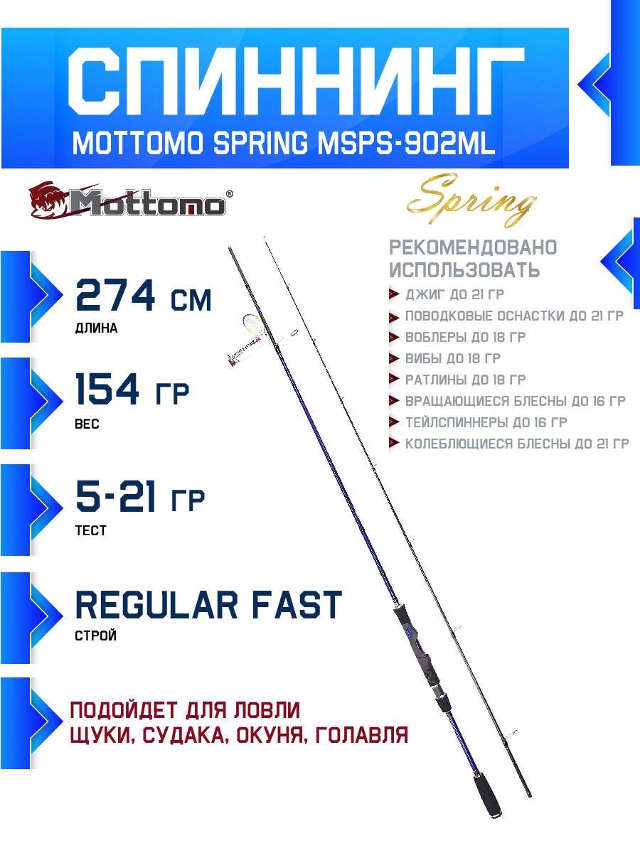 Спиннинг Mottomo Spring MSPS-902ML 274см5-21g 8269₽