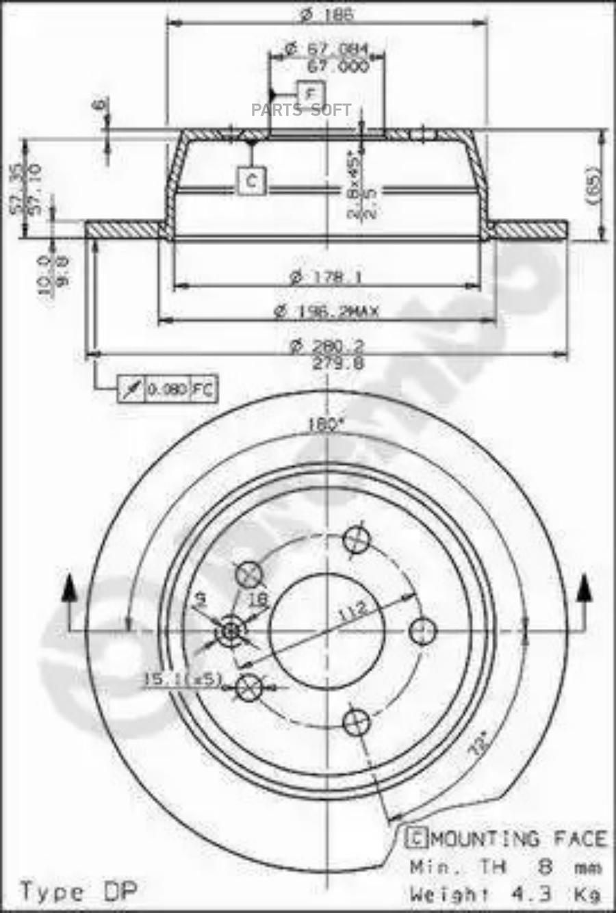 

BREMBO '08696810 Диск тормозной Standard | зад | 1шт