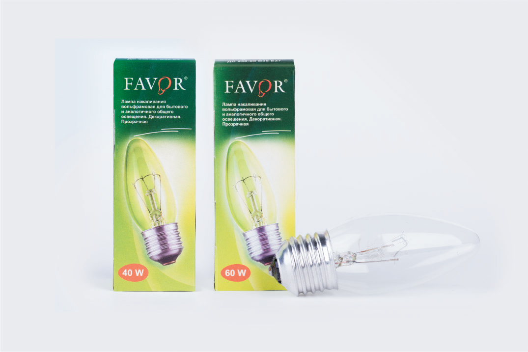 

Лампа ДС-60 Е27 свеча прозрачная Favor 10 шт