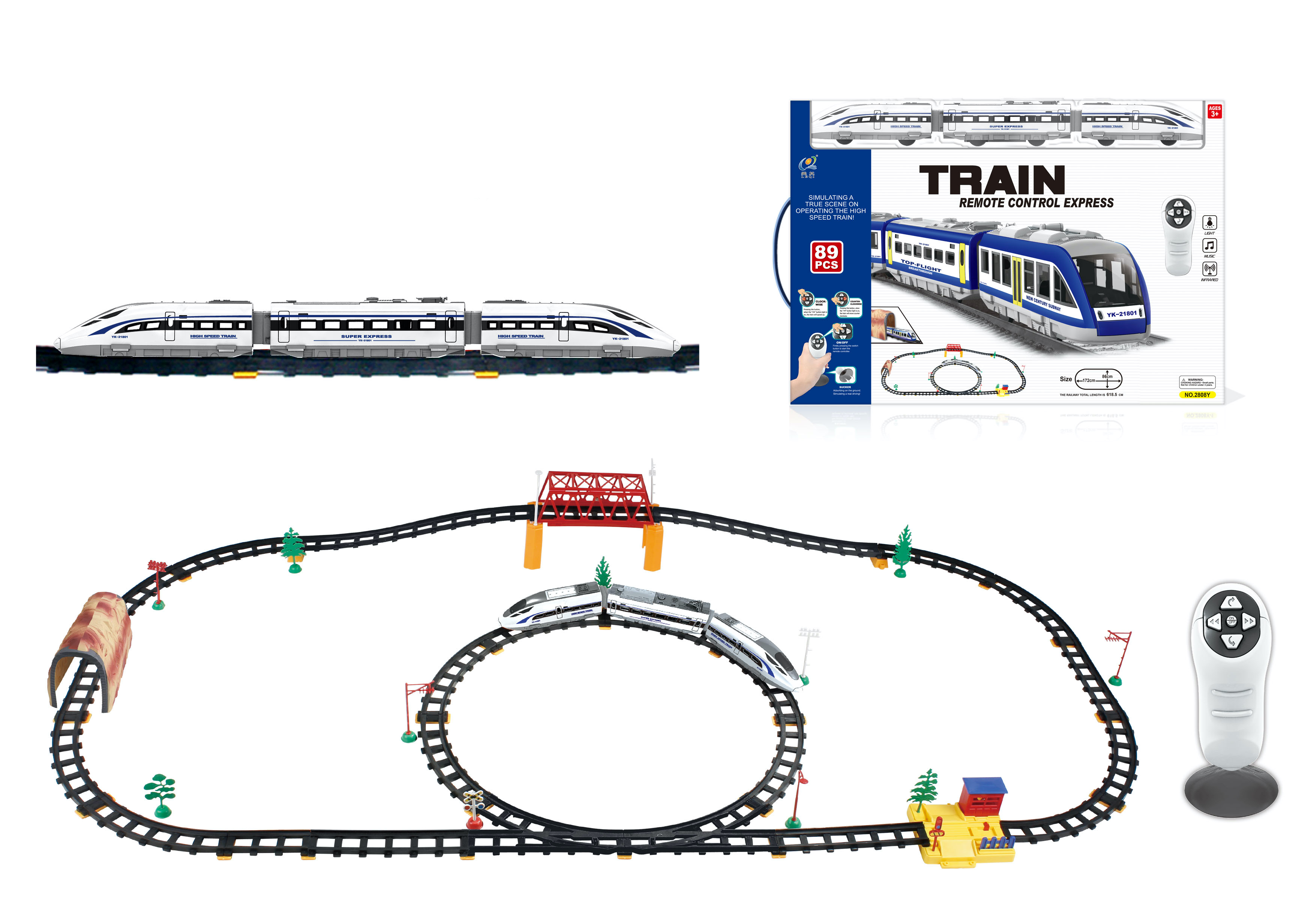 

Железная дорога с пультом управления поезд Сапсан, длина полотна 618см, свет звук, 2808Y-2, Разноцветный