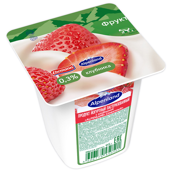 Йогурт Alpenland клубника, 0,3%, 95 г