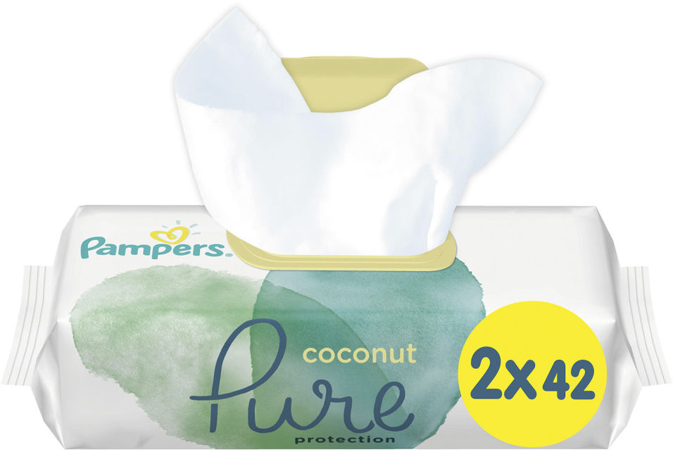 фото Салфетки влажные pampers pure coconut детские 84шт