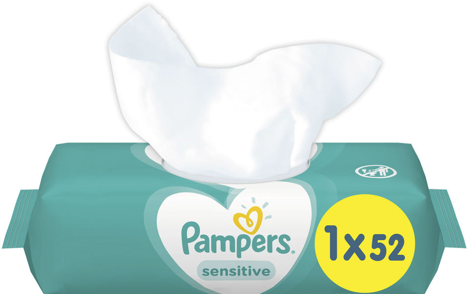 фото Салфетки влажные pampers sensitive детские 52шт