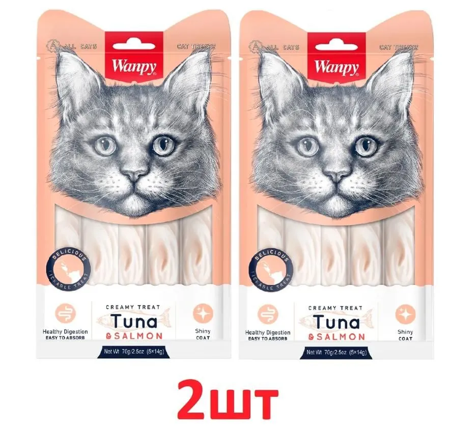 Лакомство для кошек Wanpy Cat «нежное пюре» из тунца и лосося 70 г х 2 уп.