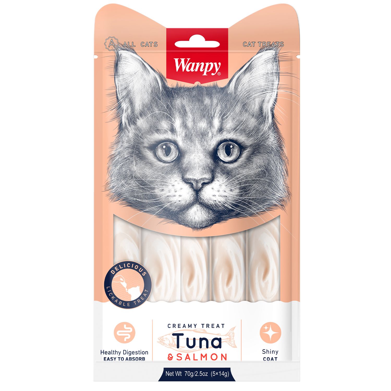 Лакомство для кошек Wanpy Cat «нежное пюре» из тунца и лосося 70 г х 2 уп.