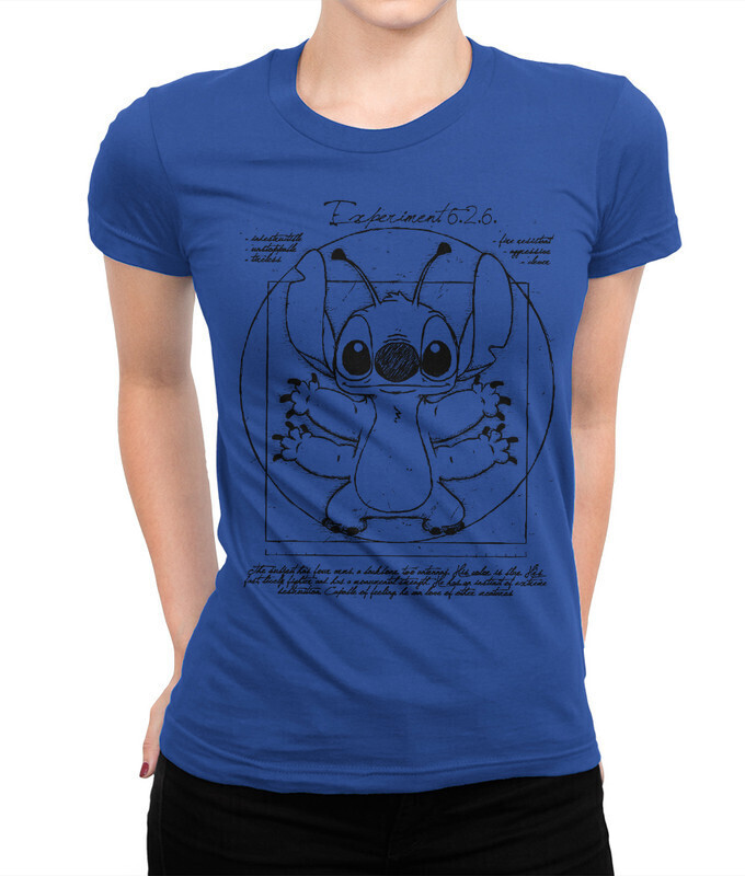 

Футболка женская Dream Shirts Витрувианский Стич 10005241 синяя L, Витрувианский Стич 10005241