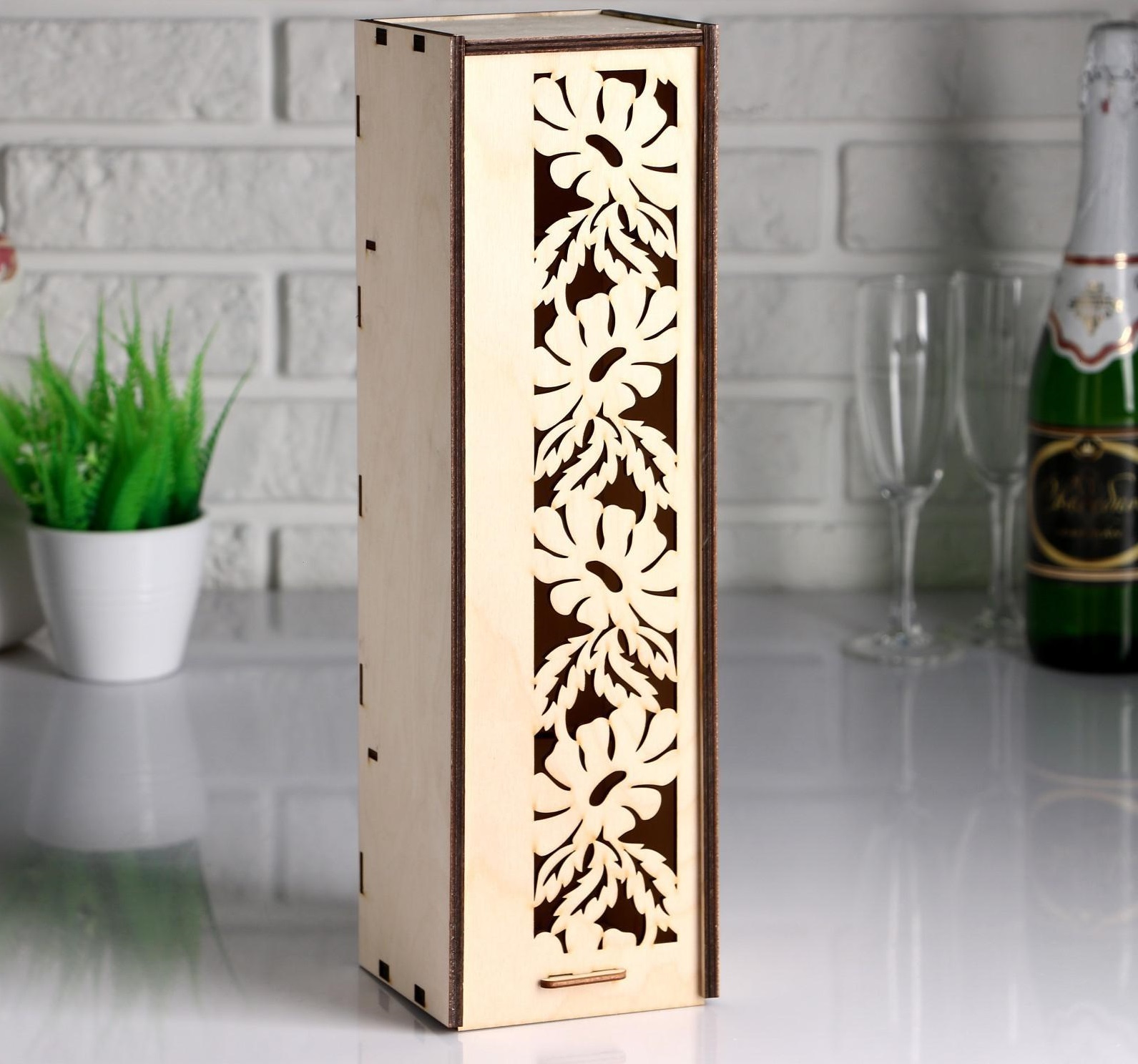 Коробка Дарим Красиво, 1544647, для вина с ромашками 38*11*11 см