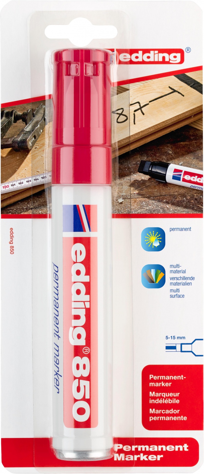 

Маркер перманентный Edding 1183537 850/2 красный клиновидный наконечник