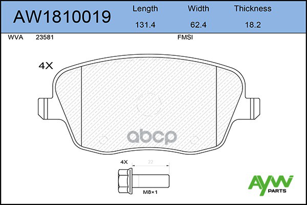 фото Колодки тормозные передние aw1810019 skoda fabia 1.2-1.9d 07 / roomster 1.2-1.9d 06 aywiparts