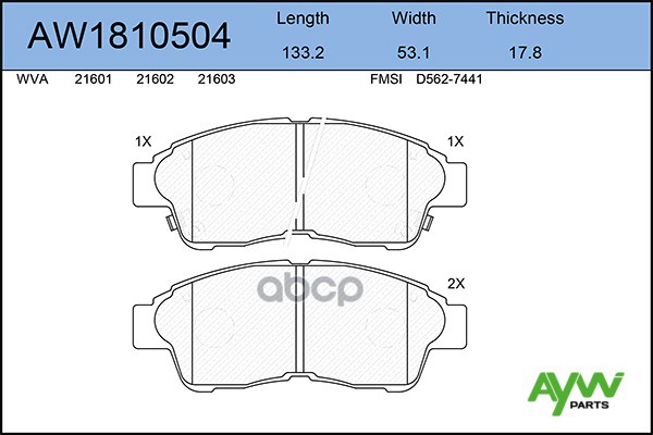 

Колодки Тормозные Передние Aw1810504 Toyota Camry, AW1810504