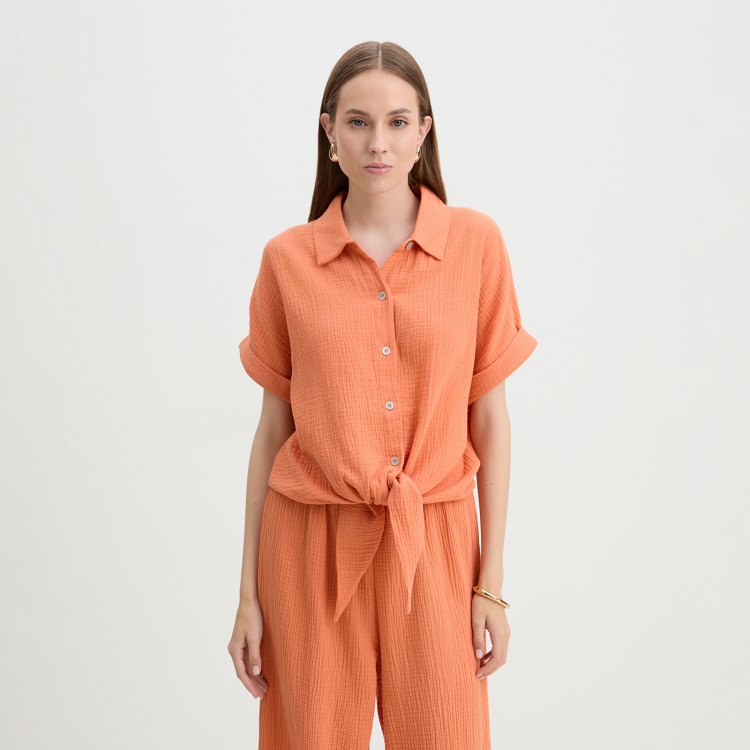 

Рубашка женская Maison David BLN921 оранжевая XS, Оранжевый, BLN921