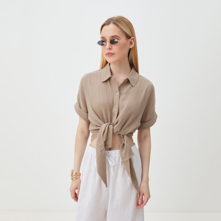 

Рубашка женская Maison David BLN921 бежевая M, Бежевый, BLN921