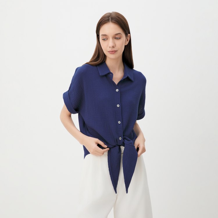 

Рубашка женская Maison David BLN921 синяя XS, Синий, BLN921
