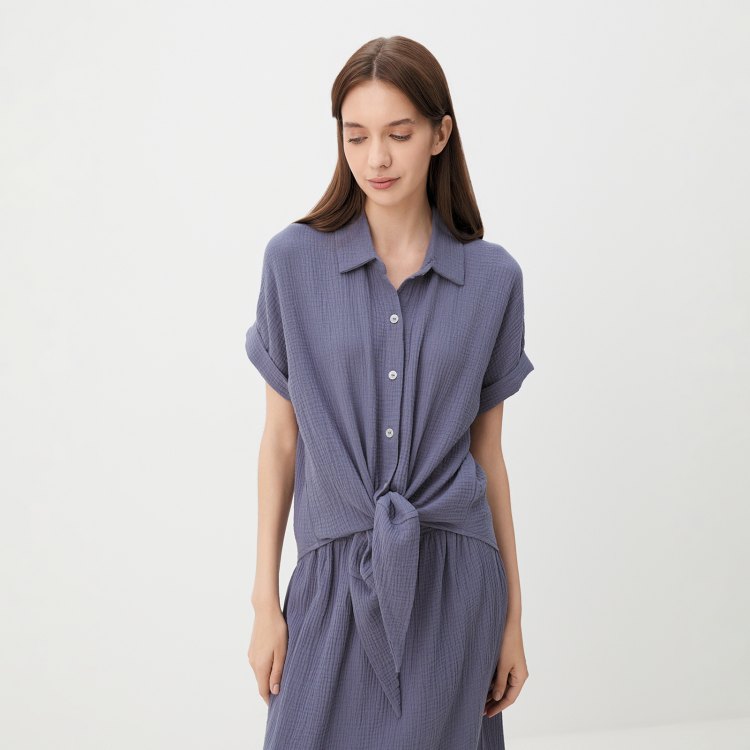 

Рубашка женская Maison David BLN921 синяя XS, Синий, BLN921