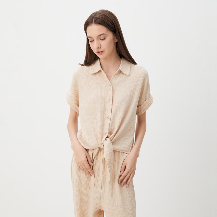 

Рубашка женская Maison David BLN921 бежевая XS, Бежевый, BLN921