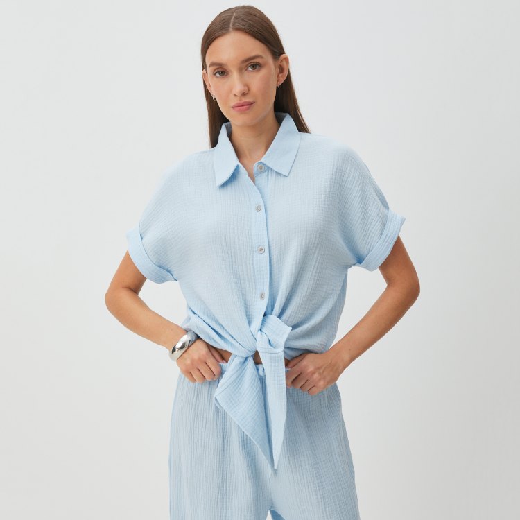 

Рубашка женская Maison David BLN921 голубая S, Голубой, BLN921