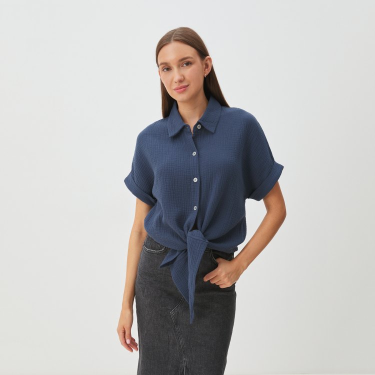 

Рубашка женская Maison David BLN921 синяя M, Синий, BLN921