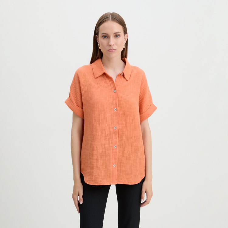 

Рубашка женская Maison David BLN921-1 оранжевая XS, Оранжевый, BLN921-1