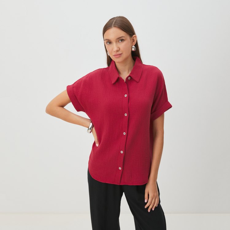 

Рубашка женская Maison David BLN921-1 бордовая M, Бордовый, BLN921-1